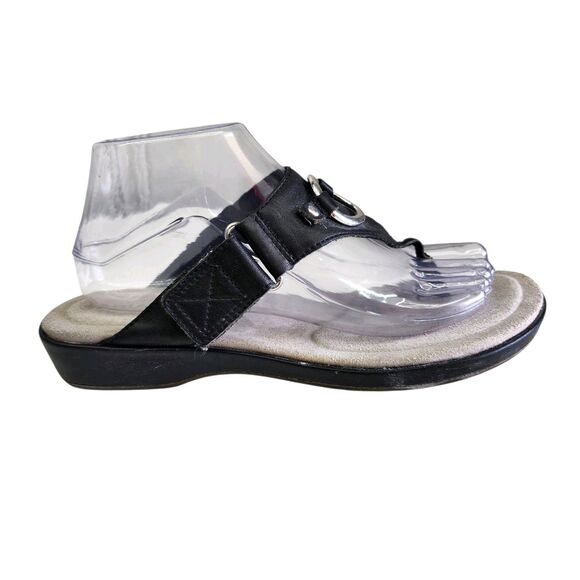 Ariat Poolside Thong Sandals Womens 9B Black Leather Silver Rings Slip On Casual - Picture 4 of 12